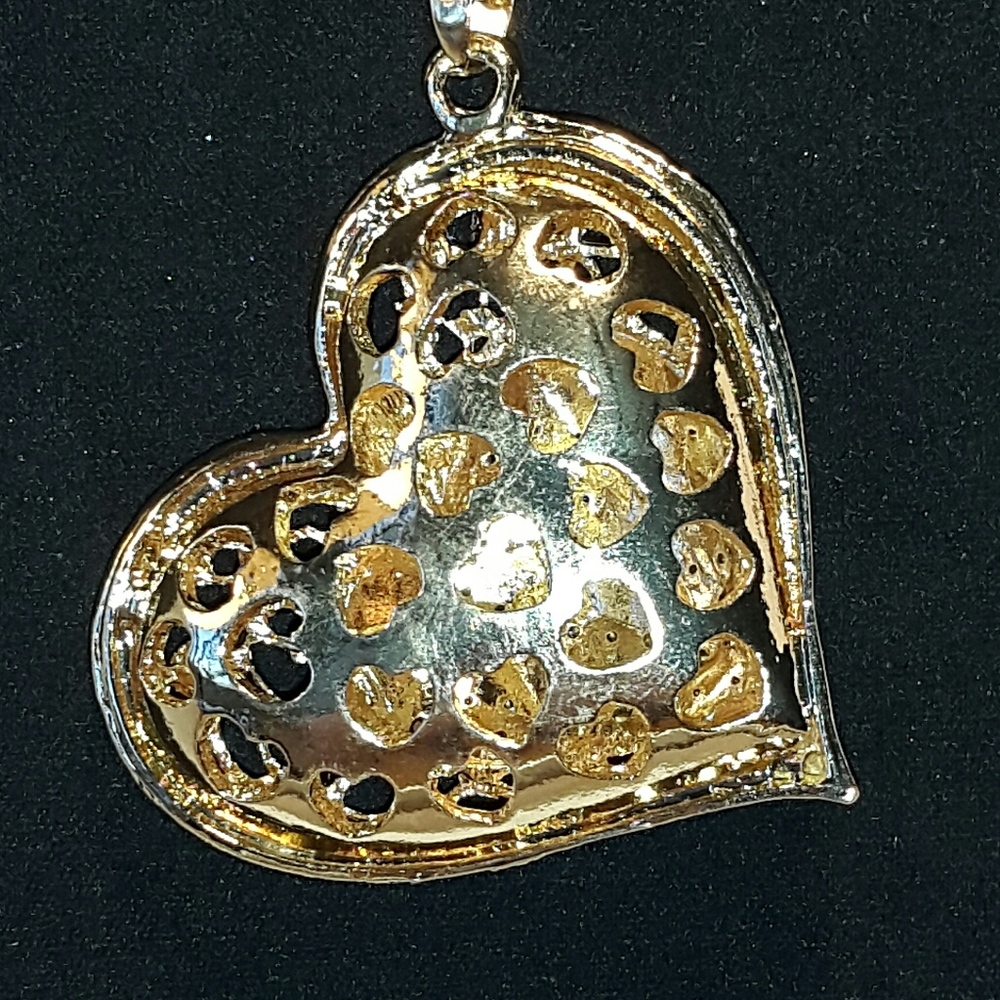 #300 Multi Color Pave Heart Necklace Rhinestone Gold - Picture 3 of 3